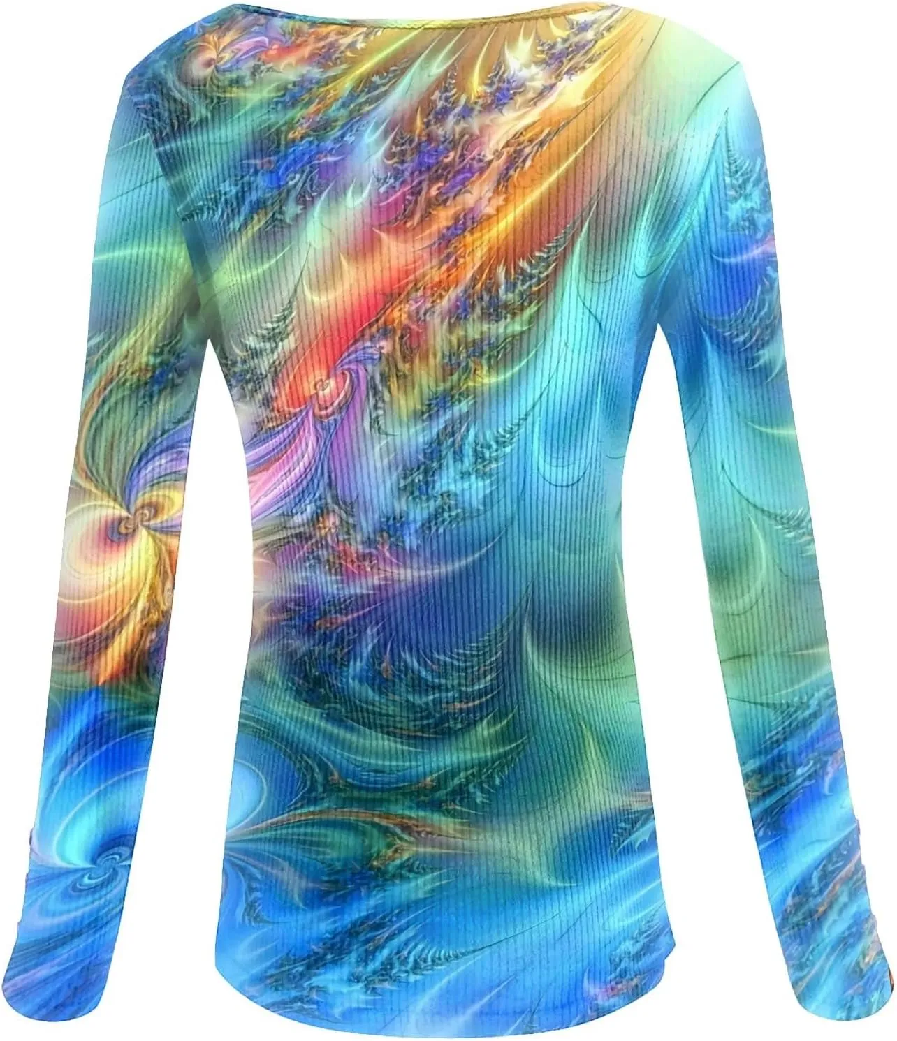 2023 Fall Winter Women's Tshirt Long Sleeve top Button lace Round Neck Gradient Print Casual Fashion Shirt Sexy Tunic