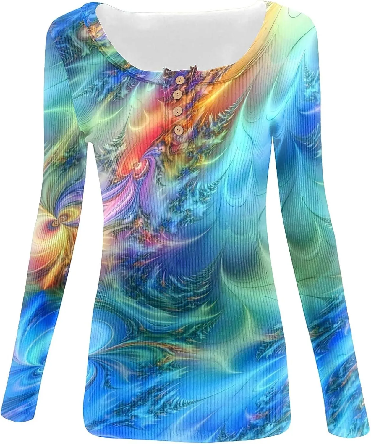 2023 Fall Winter Women's Tshirt Long Sleeve top Button lace Round Neck Gradient Print Casual Fashion Shirt Sexy Tunic