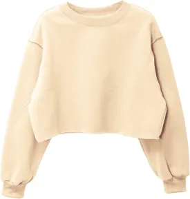 Amazhiyu Women Cropped Sweatshirt Long Sleeves Pullover Fleece Crop Tops