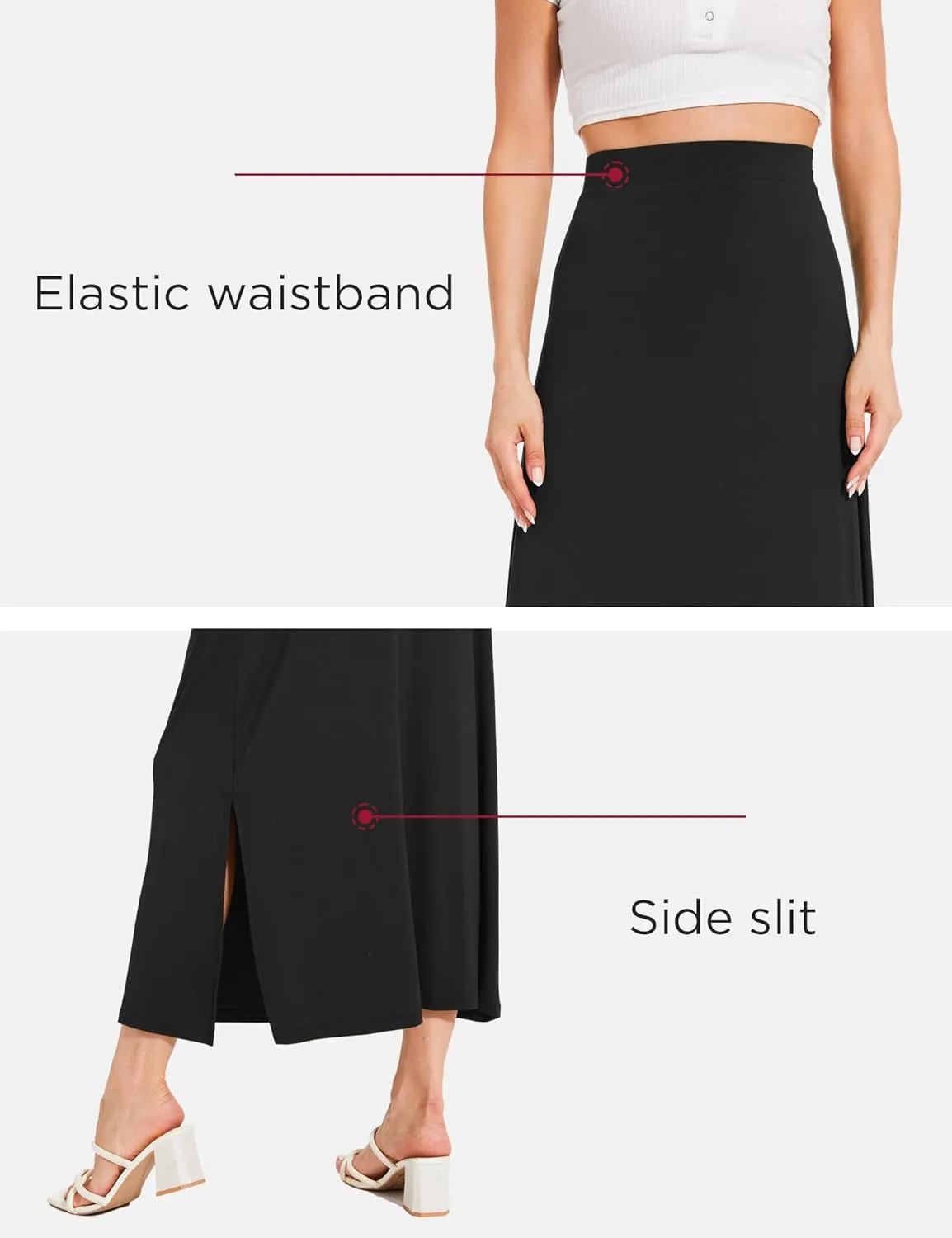 Bamboo Viscose Skirts for Women Midi Length Flowy High Waisted Summer Knit Long Skirts with Slit