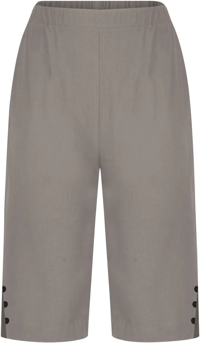 Bermuda Shorts for Women Knee Length Cotton Linen Shorts Casual Elastic Waisted Wide Leg Shorts Summer Beach Outfits