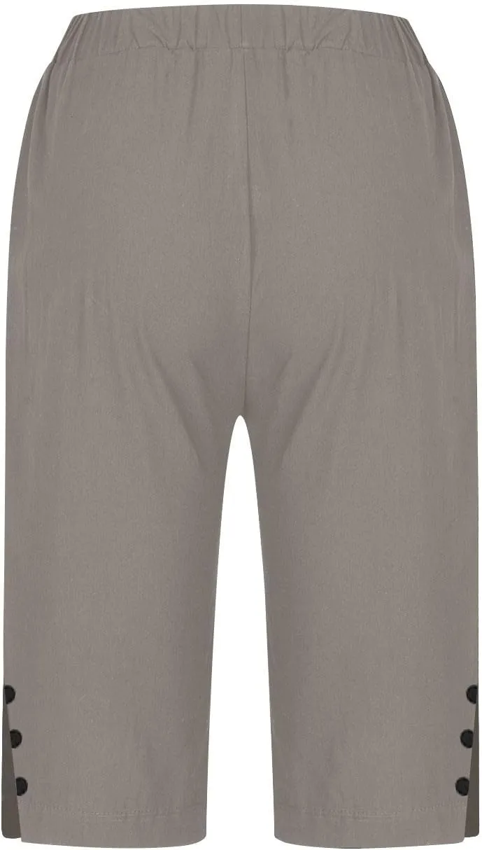 Bermuda Shorts for Women Knee Length Cotton Linen Shorts Casual Elastic Waisted Wide Leg Shorts Summer Beach Outfits