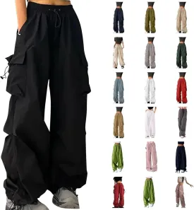 Cargo Pants Women High Waist Baggy Casual Solid Parachute Trousers Summer Loose Fit Y2K Streetwear with Mutil Pockets