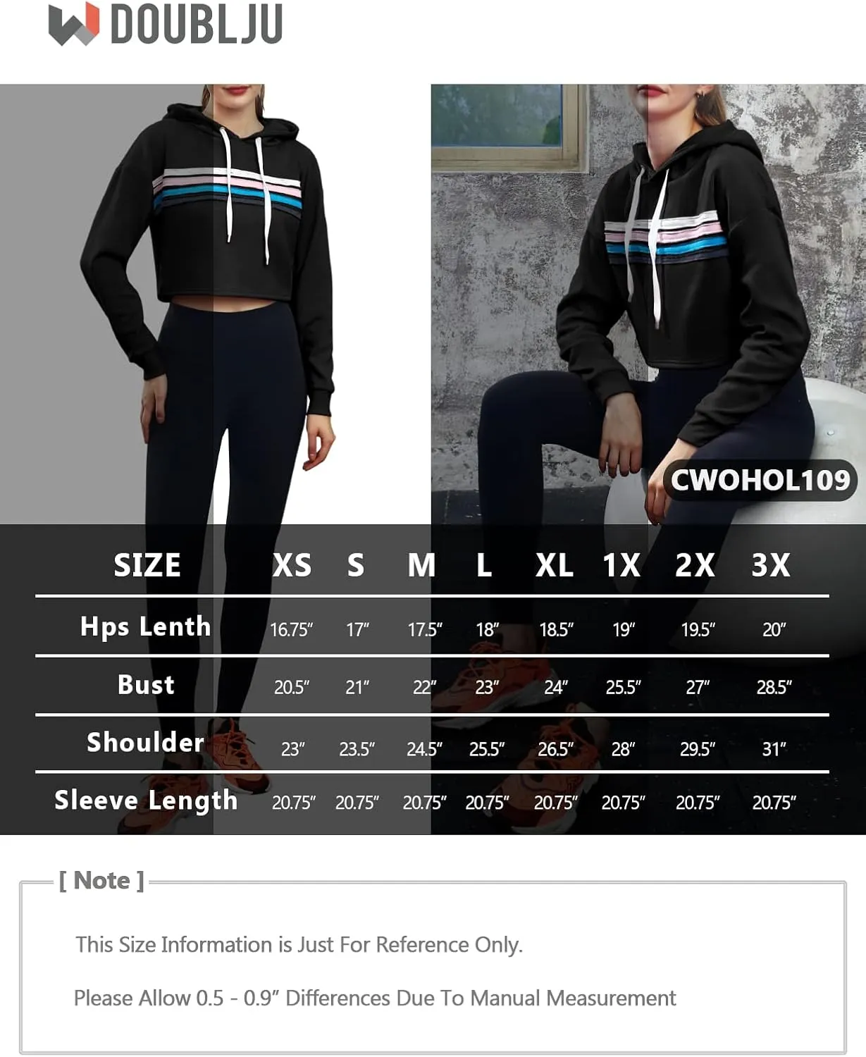 DOUBLJU Casual Crop Hoodies Long Sleeve Pullover Drawstring Hooded Sweatshirts Basic Cropped Tops for Womens with Plus Size