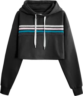 DOUBLJU Casual Crop Hoodies Long Sleeve Pullover Drawstring Hooded Sweatshirts Basic Cropped Tops for Womens with Plus Size