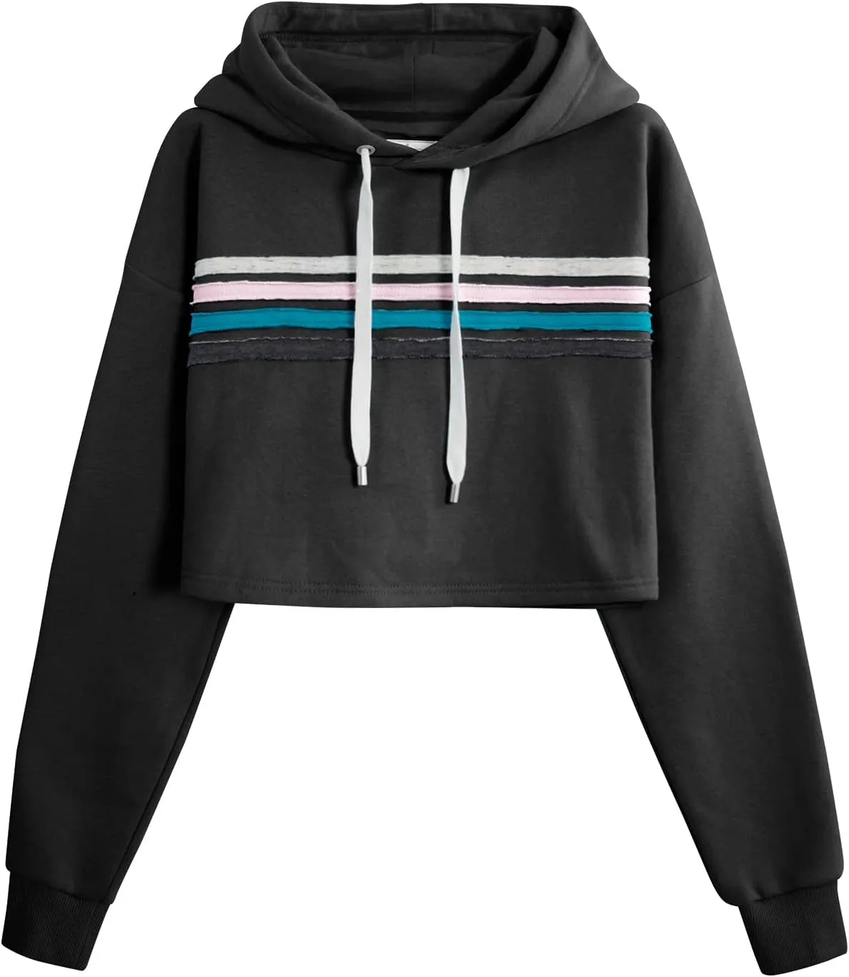 DOUBLJU Casual Crop Hoodies Long Sleeve Pullover Drawstring Hooded Sweatshirts Basic Cropped Tops for Womens with Plus Size