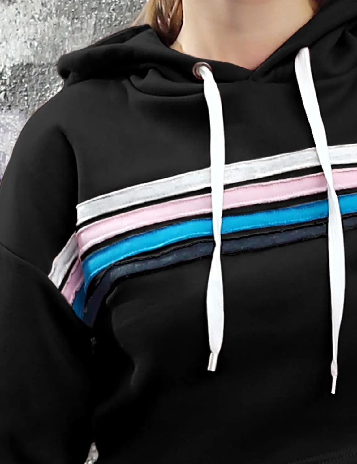 DOUBLJU Casual Crop Hoodies Long Sleeve Pullover Drawstring Hooded Sweatshirts Basic Cropped Tops for Womens with Plus Size