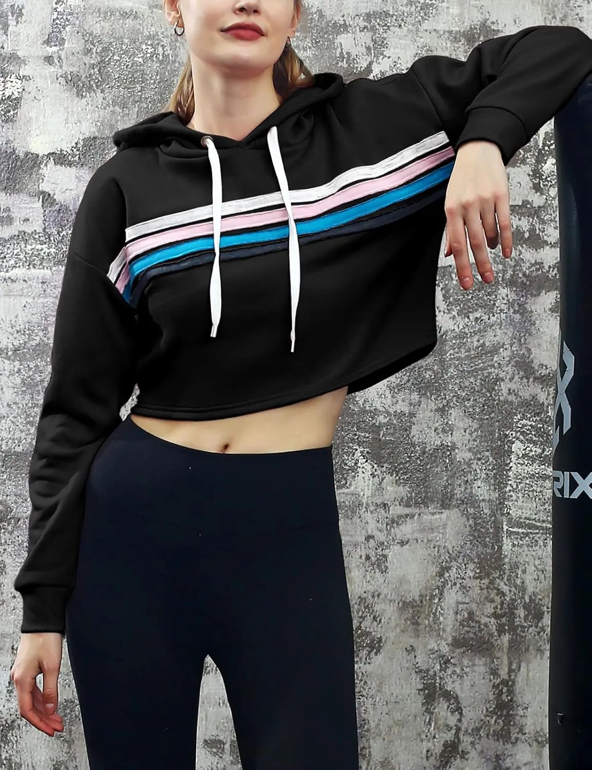 DOUBLJU Casual Crop Hoodies Long Sleeve Pullover Drawstring Hooded Sweatshirts Basic Cropped Tops for Womens with Plus Size