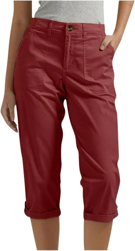 fanmpghleoo Dressy Capri Pants for Women Casual High Waisted Capris Cargo Pants with Pockets Slim-Fit Tapered Cotton Capris