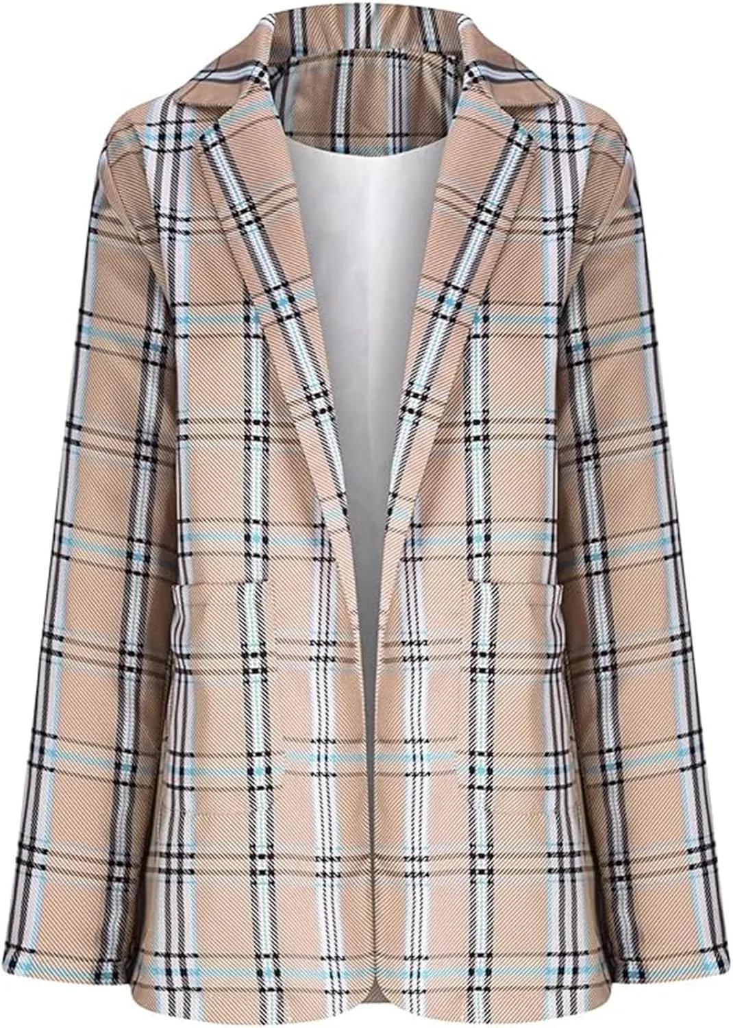 Fashion Plaid Blazer for Women Casual Lapel Collared Work Office Suit Jacket with Pockets Cozy Slim Fit Business Coat