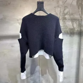 Hit Color Casual Sweaters For Women Round Neck Long Sleeve Loose Vintage Knitting Sweater Female Fashion Clothing