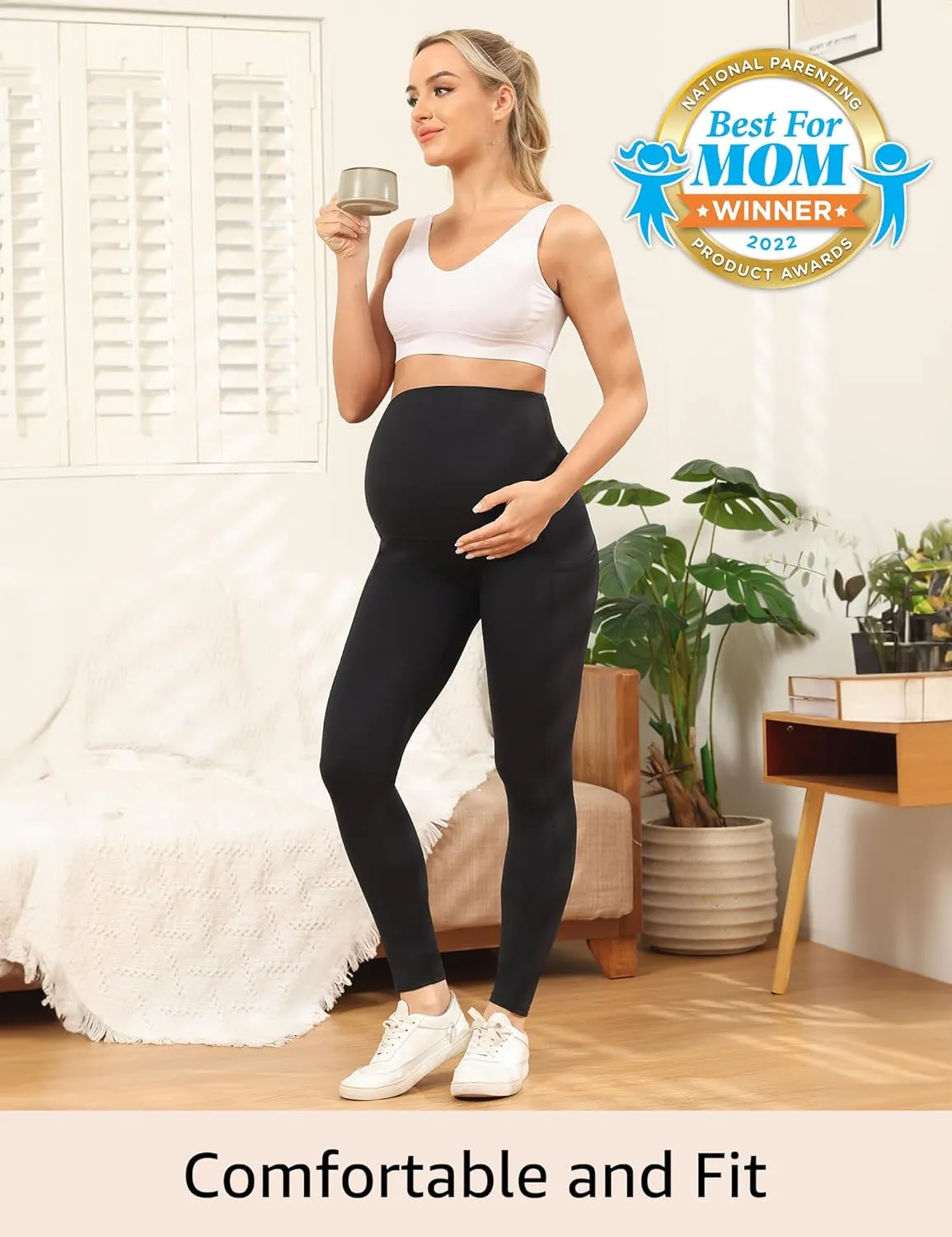 HOFISH Women's Maternity Leggings Over The Belly Soft Non-See-Through Workout Yoga Pants Pregnancy Leggings