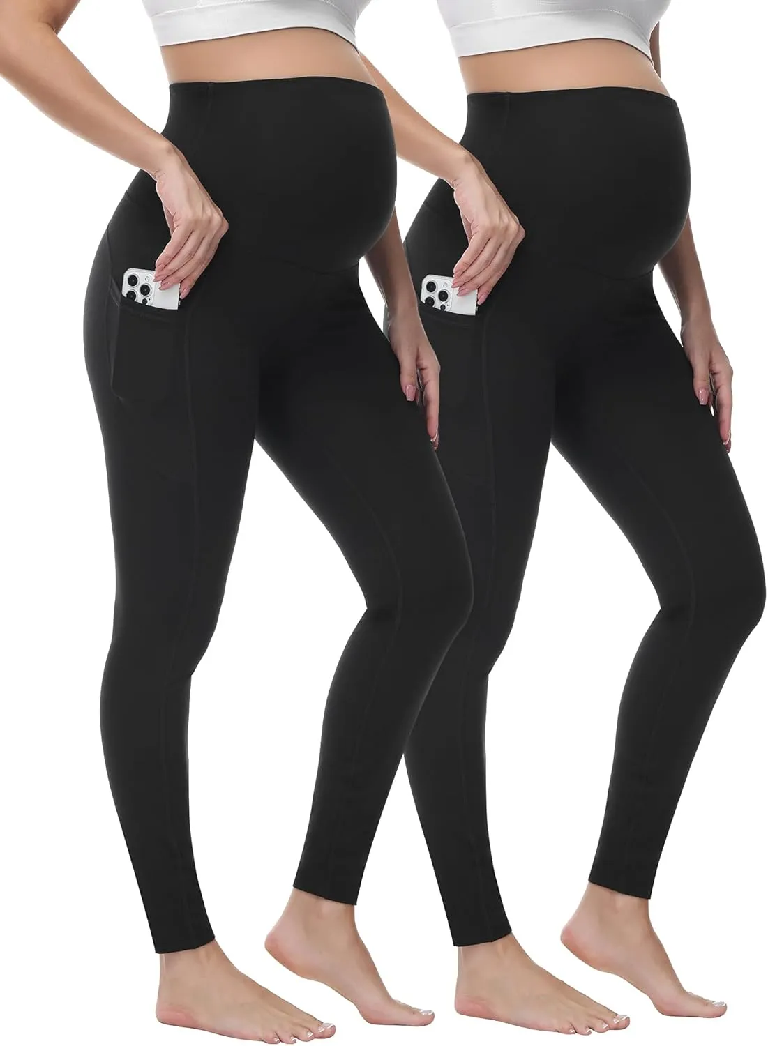 HOFISH Women's Maternity Leggings Over The Belly Soft Non-See-Through Workout Yoga Pants Pregnancy Leggings