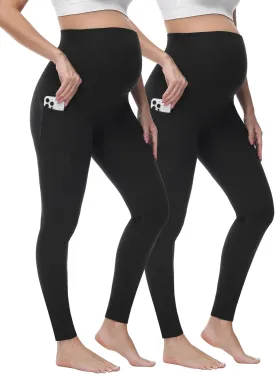 HOFISH Women's Maternity Leggings Over The Belly Soft Non-See-Through Workout Yoga Pants Pregnancy Leggings