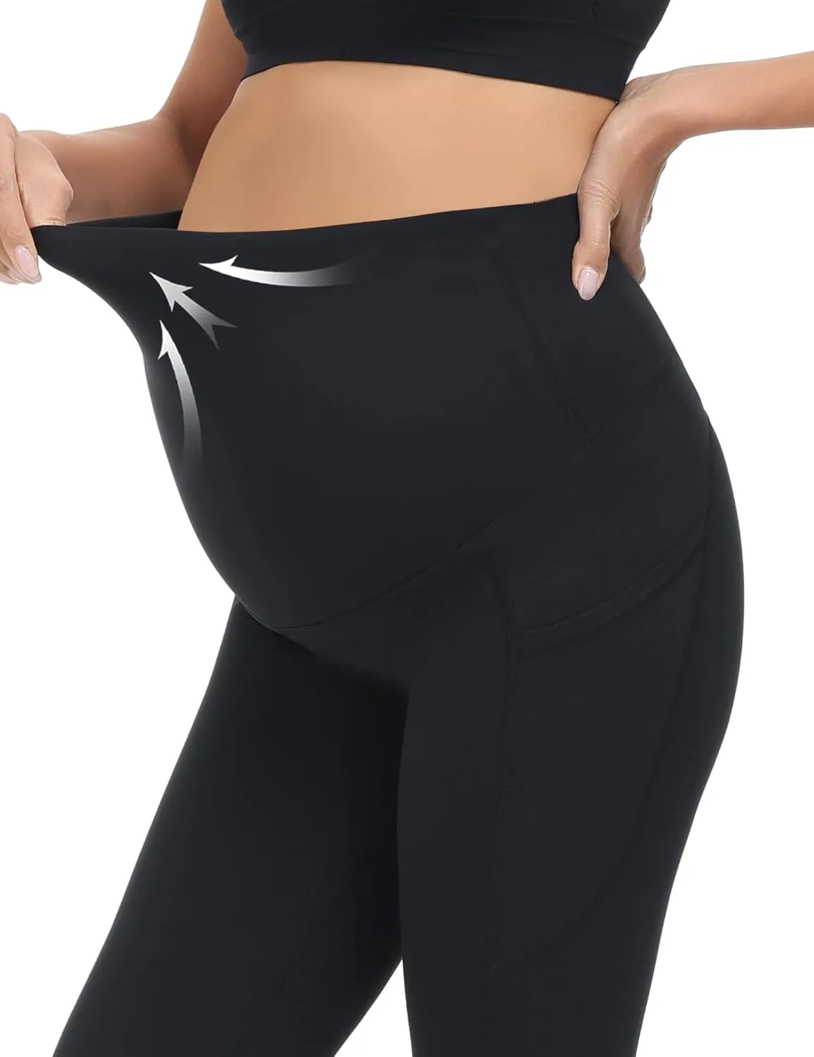 HOFISH Women's Maternity Leggings Over The Belly Soft Non-See-Through Workout Yoga Pants Pregnancy Leggings