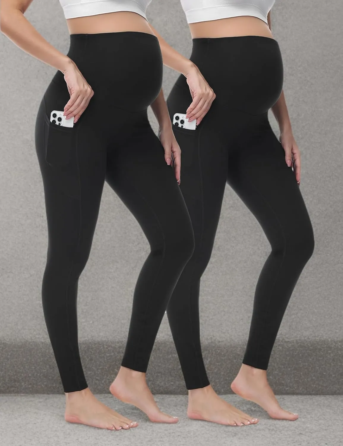 HOFISH Women's Maternity Leggings Over The Belly Soft Non-See-Through Workout Yoga Pants Pregnancy Leggings
