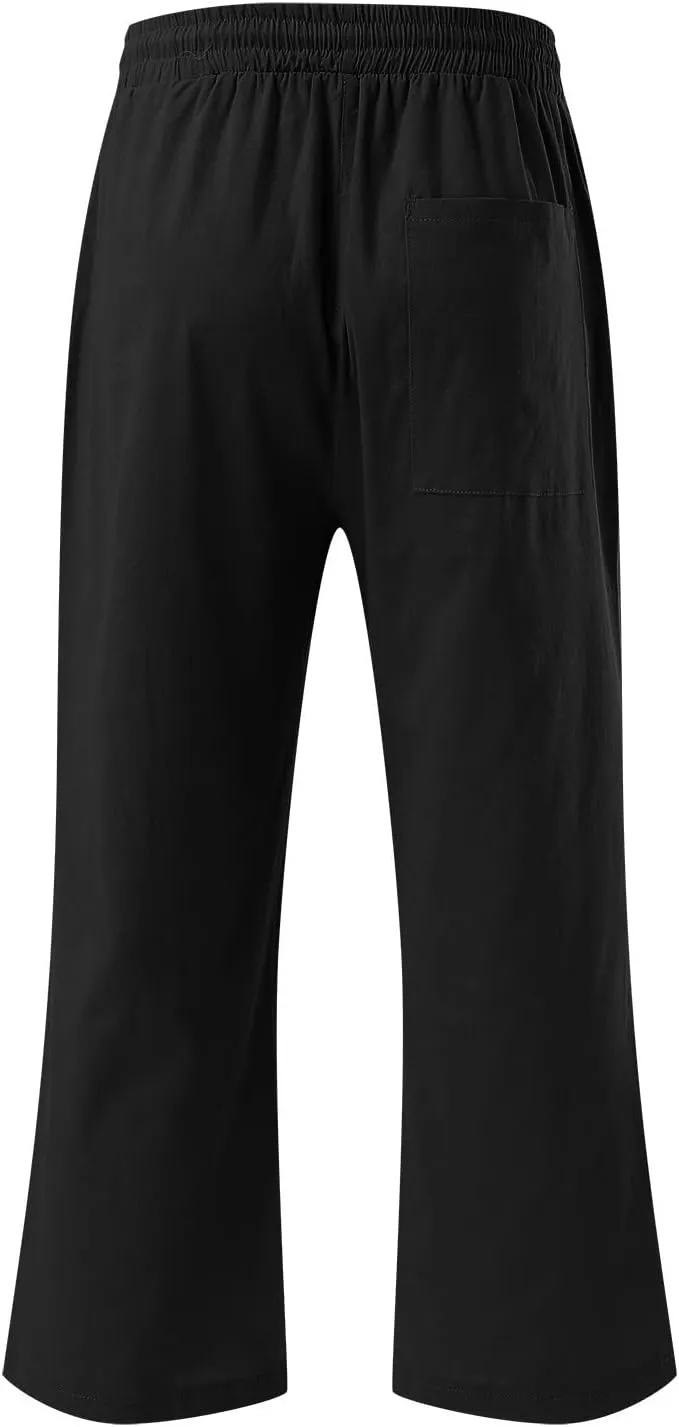 Linen Capri Pants Women Women's Loose Cotton Linen Drawstring Capris 2025 Summer Straight Wide Leg Trousers