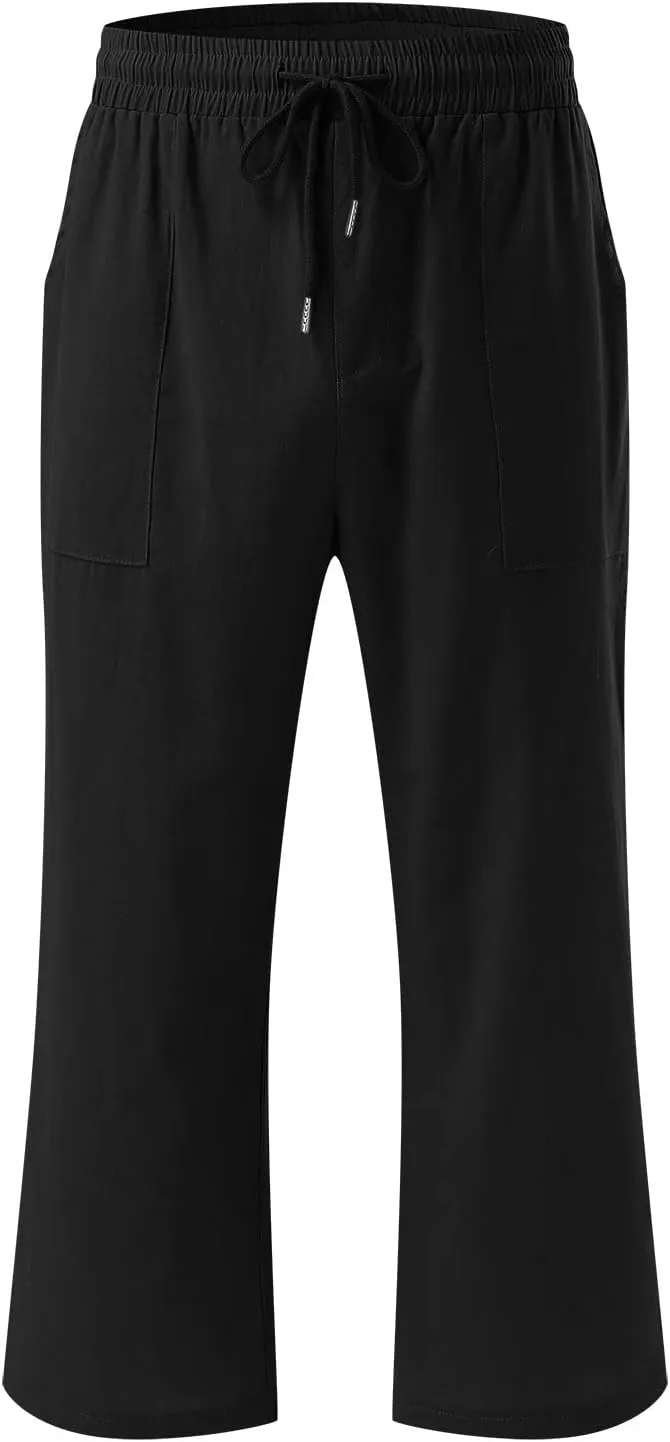 Linen Capri Pants Women Women's Loose Cotton Linen Drawstring Capris 2025 Summer Straight Wide Leg Trousers