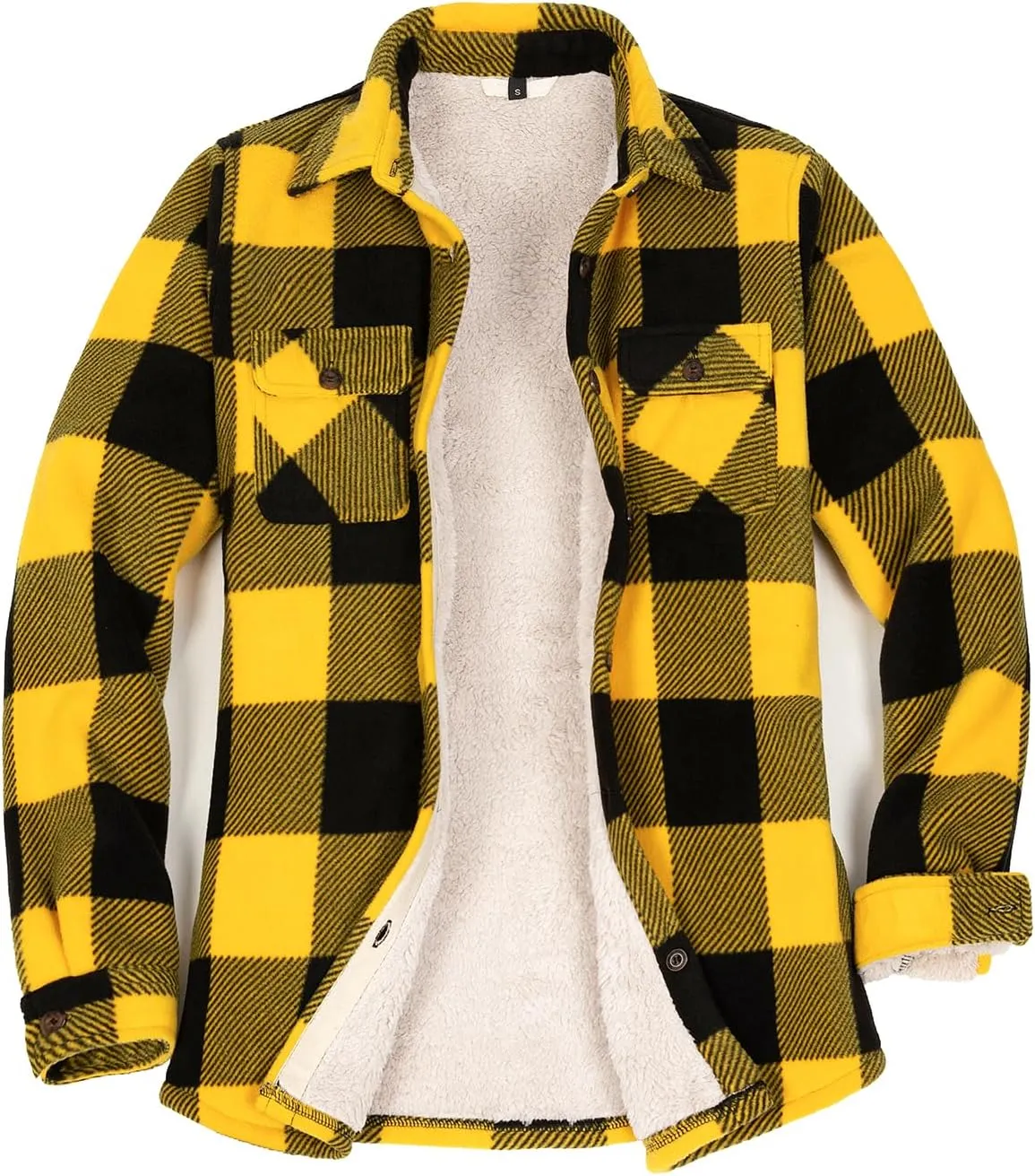 Lisskolo Women Fleece Lined Shirt Jacket with Hand Pockets, Plaid Button Down Sherpa Fleece Shacket Outerwear Flannel Jackets