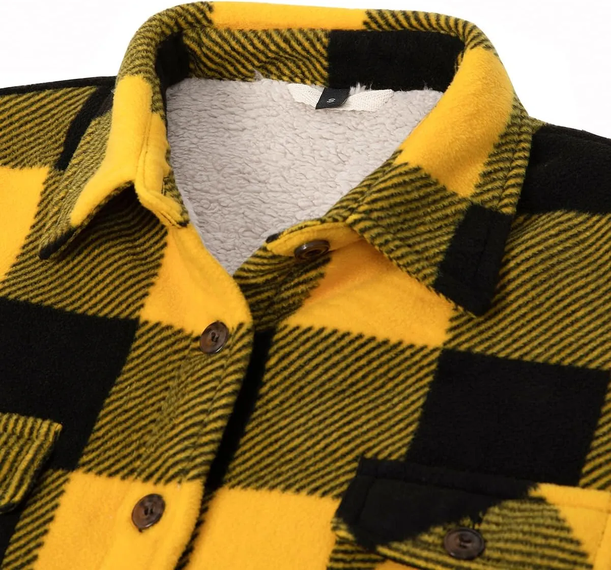 Lisskolo Women Fleece Lined Shirt Jacket with Hand Pockets, Plaid Button Down Sherpa Fleece Shacket Outerwear Flannel Jackets