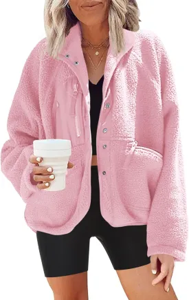 Nirovien Womens Fuzzy Fleece Jacket Button Down Sherpa Coats Casual Winter Warm Outwear with Pockets