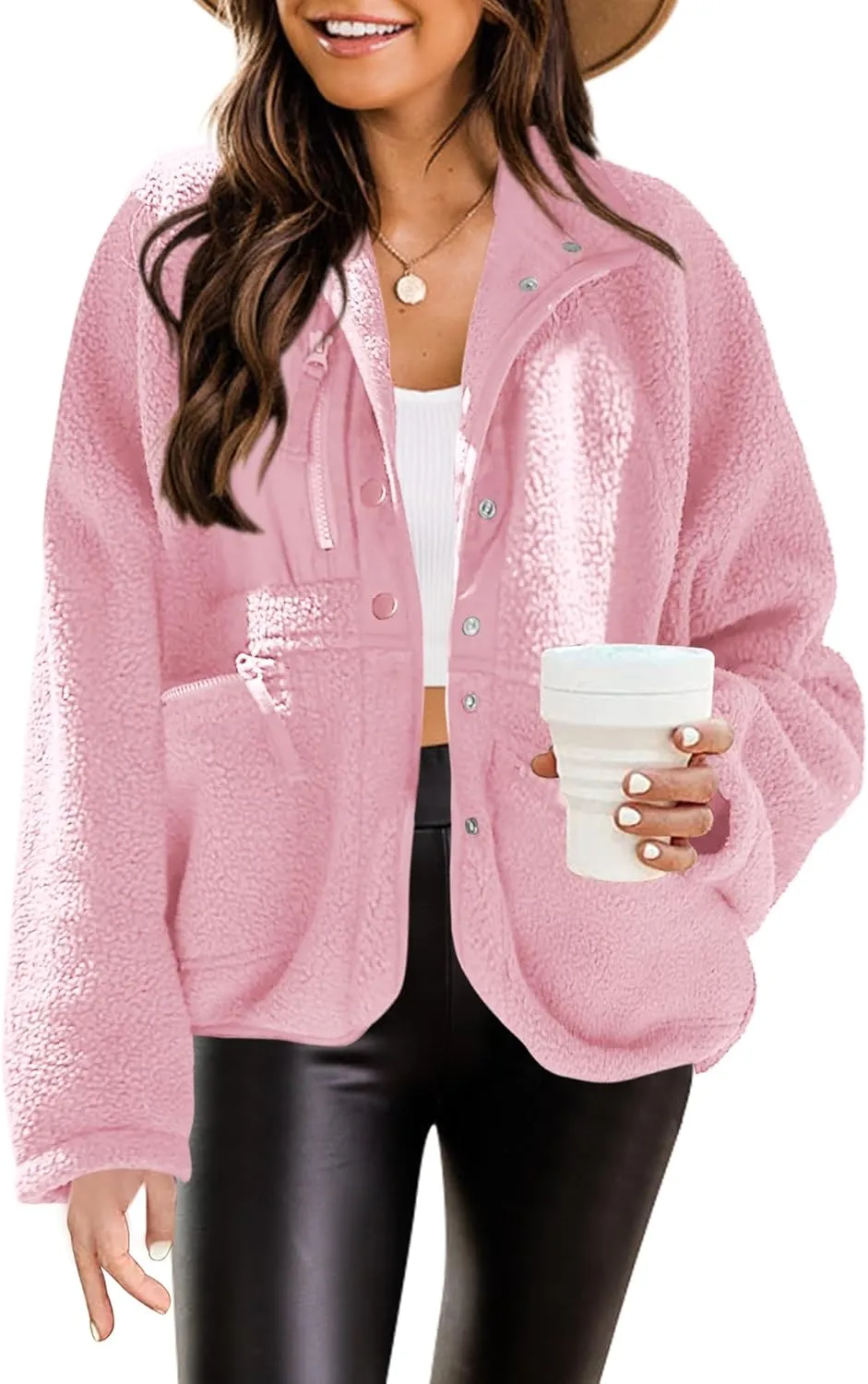 Nirovien Womens Fuzzy Fleece Jacket Button Down Sherpa Coats Casual Winter Warm Outwear with Pockets