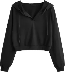 Remidoo Women's Casual Long Sleeve Crop Top Hoodies Sweatshirt With Drawsting