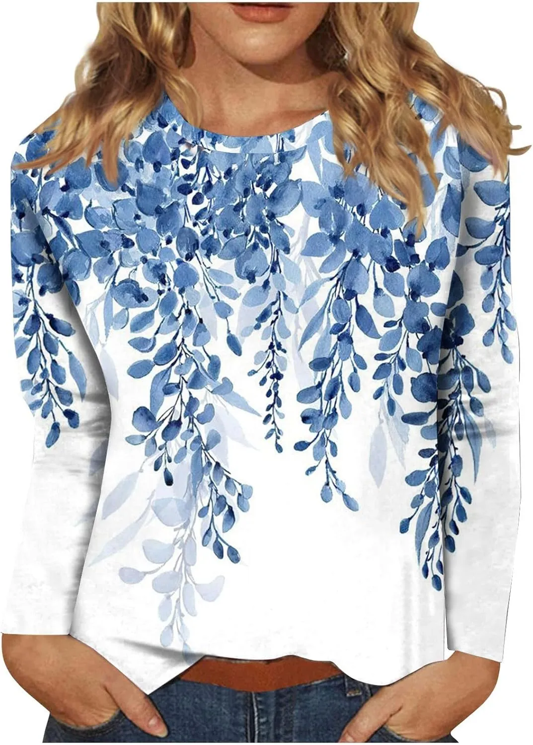 Shirts for Women Long Sleeve Crew Neck Tops Fall Tee Ladies Casual Loose Fit Printed Cute Basic Comfy Work Blouse