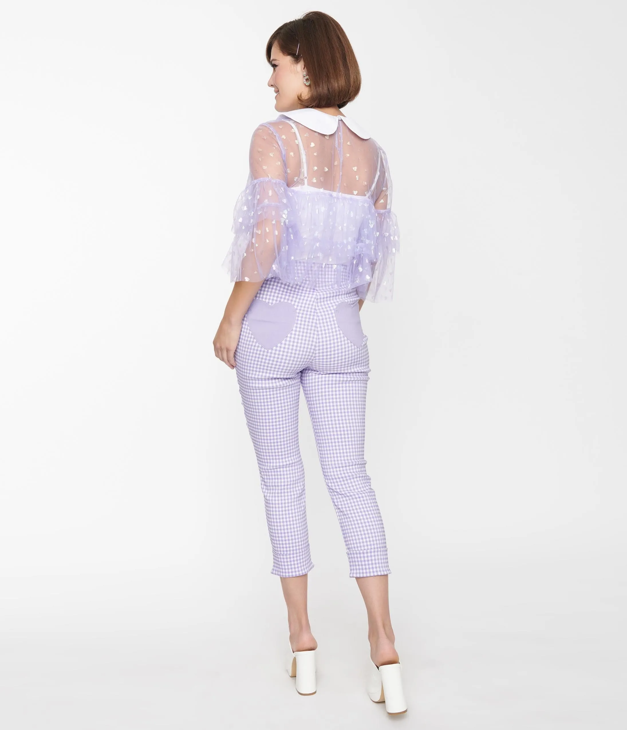 Smak Parlour Lavender Gingham Heart Pocket Smarty Pants Capri