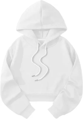 SOLY HUX Women's Cropped Hoodie Drawstring Long Sleeve Drop Shoulder Casual Sweatshirt