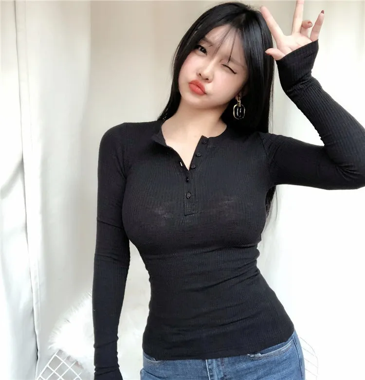 Spring Sexy Korean Style Slim Fit Skinny Long Sleeve