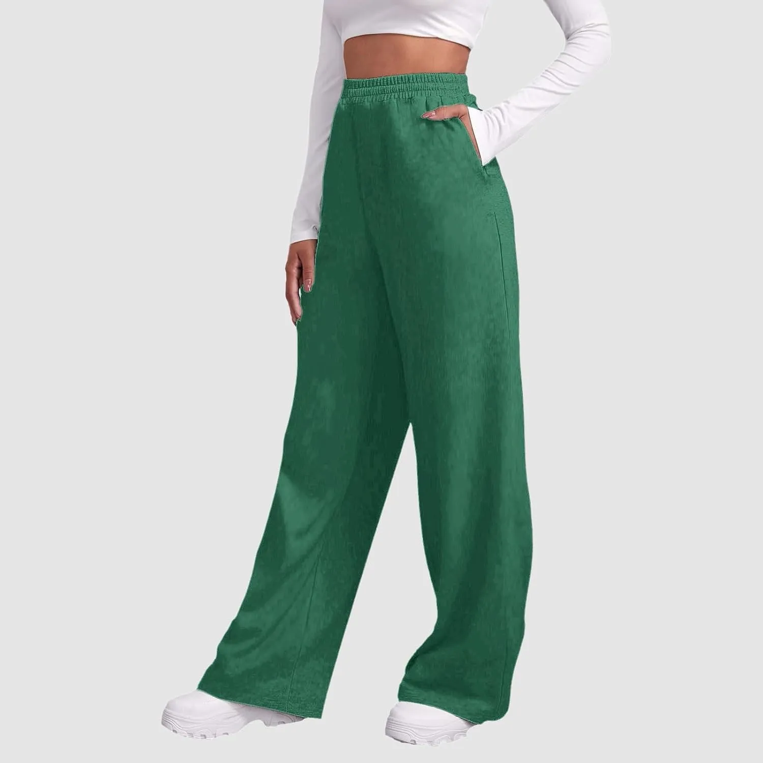 Trendy High Waist Wide Leg Trousers, 2025 New Straight Fit Elastic Waist Casual Pants