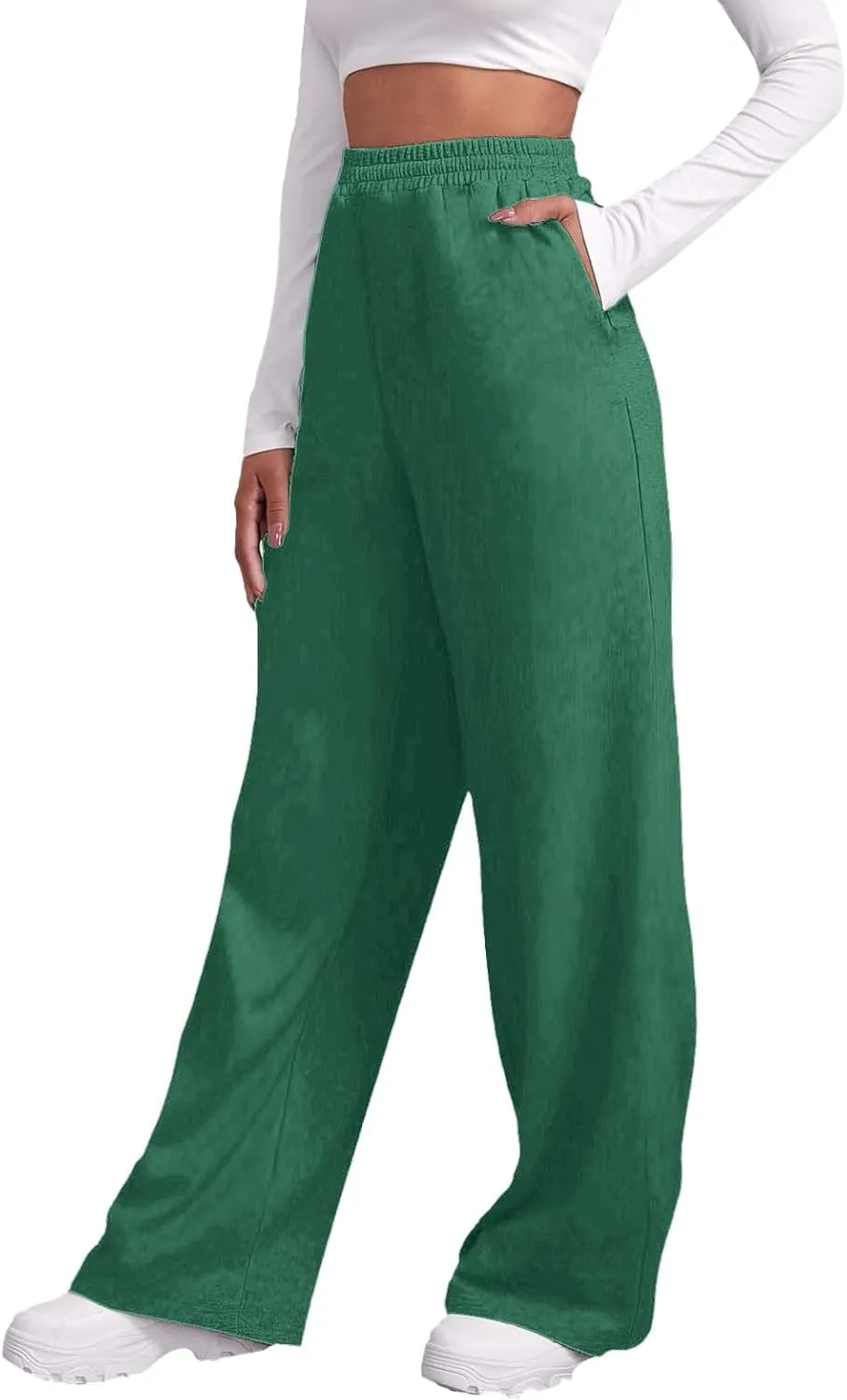 Trendy High Waist Wide Leg Trousers, 2025 New Straight Fit Elastic Waist Casual Pants