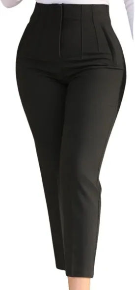 utcoco Womens Stretchy High Waisted Skinny Pants Business Casual Pleated Pencil Trousers with Pockets