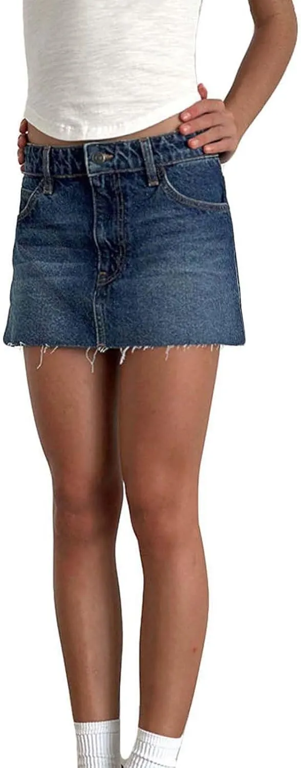 Women's Denim Mini Skirts Y2k Low Waist Raw Hem Jean Skirts Casual Trendy Summer A-line Skirts Streetwear