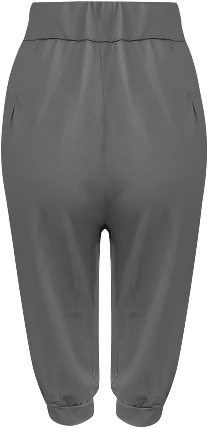 Women's Fashion Capri Pants Gym Workout Exercise Fitness Sweatpants Stretch Casual Fold-Over Hem Capri Sports Legging