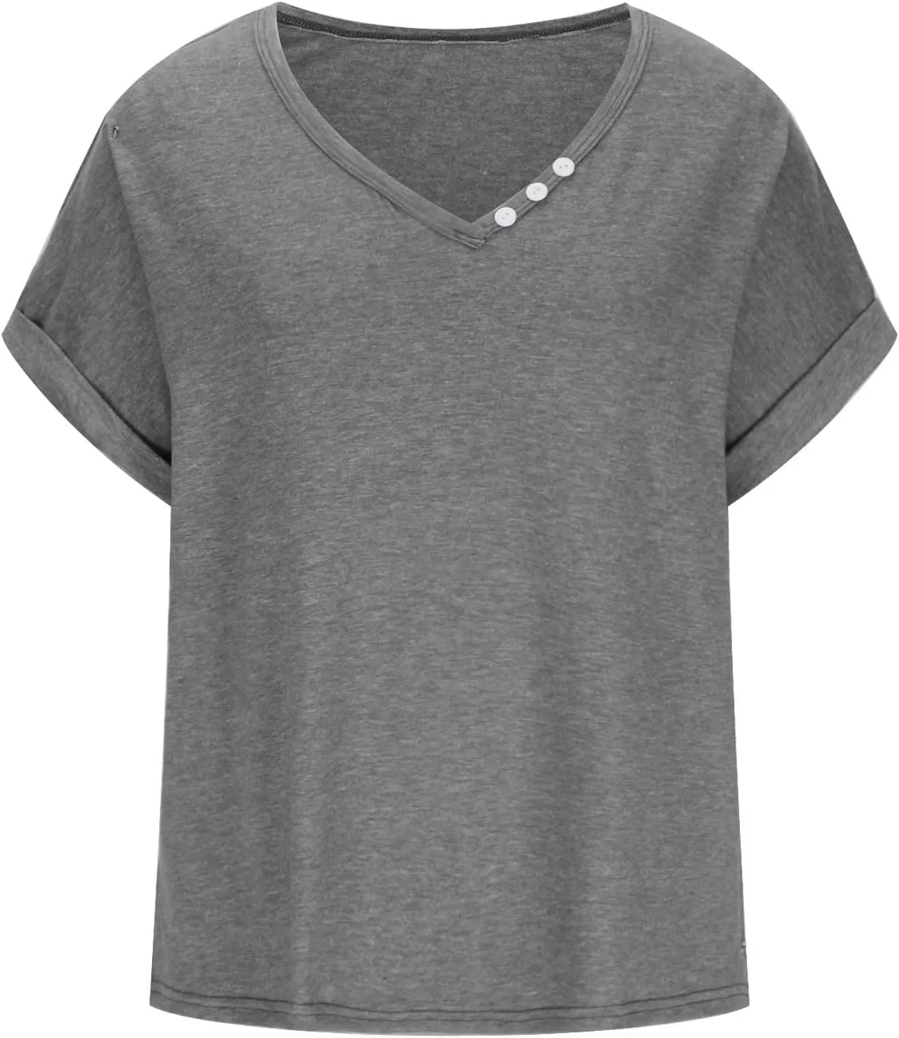 Womens Henley Shirt Buttons Decor Short Sleeve Tunic Tops Blouses for Women 2024 Summer Loose Fit Solid T Shirts