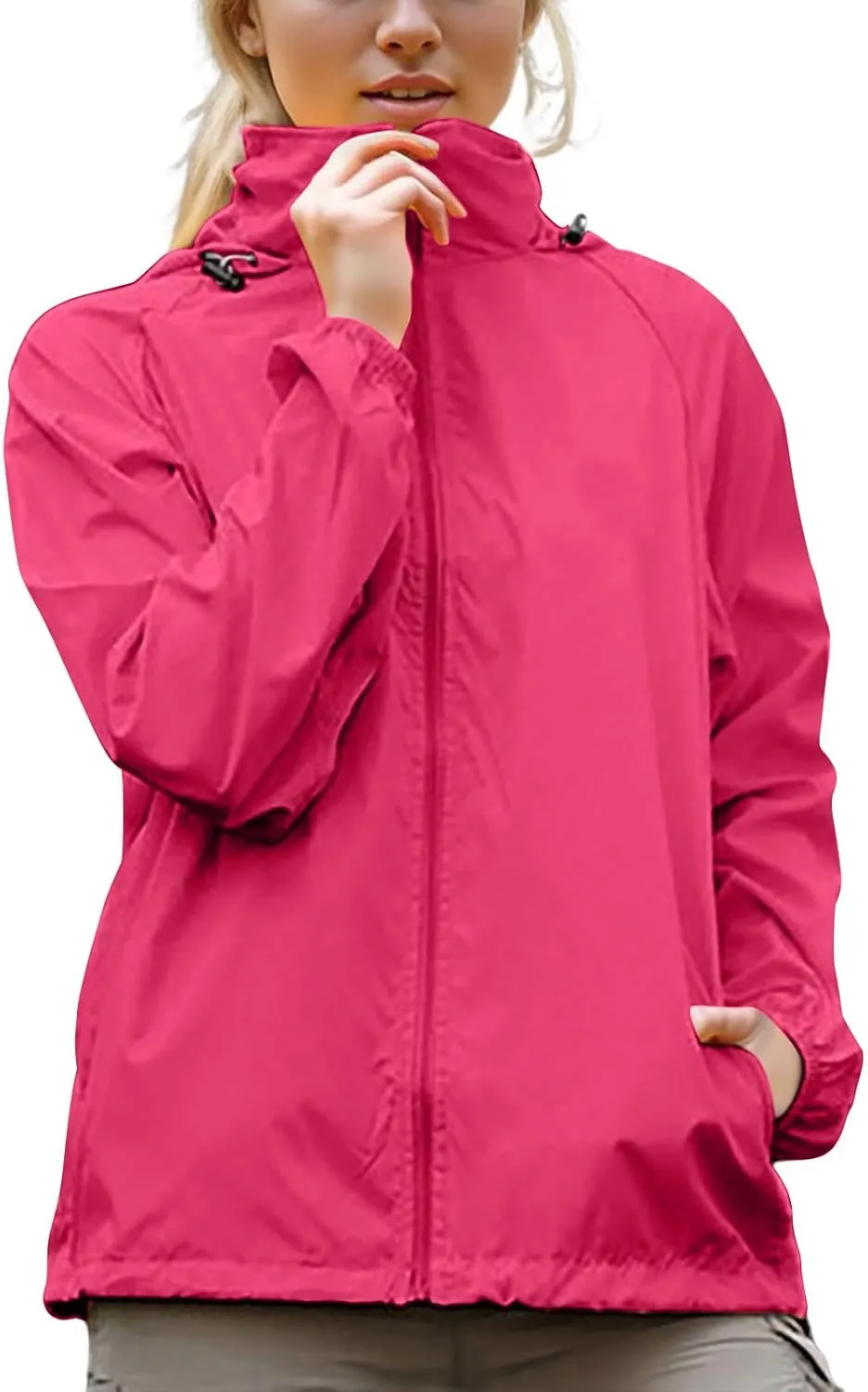 Women's Lightweight Rain Jacket Waterproof Packable Raincoat Sun Protection Hoodies Golf Hiking Travel Windbreaker