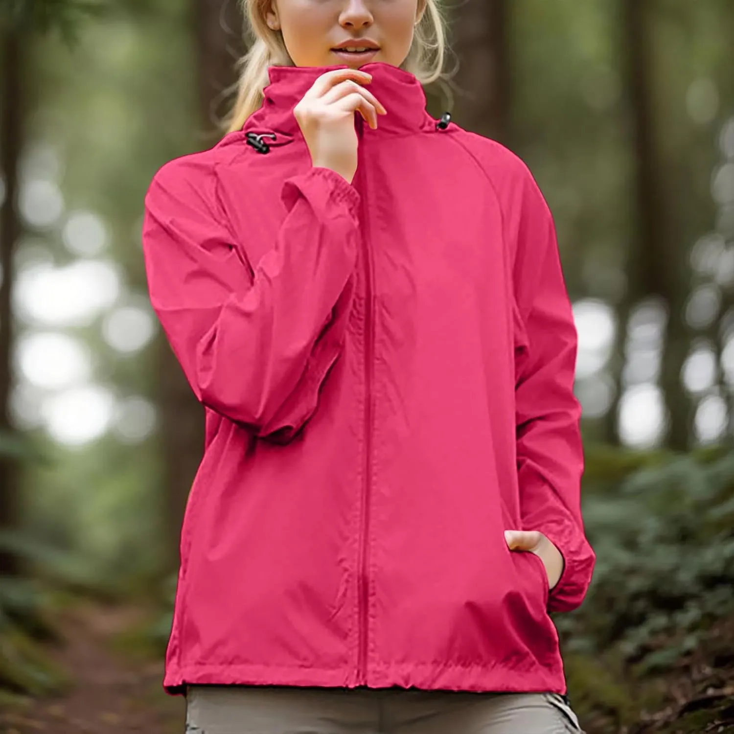 Women's Lightweight Rain Jacket Waterproof Packable Raincoat Sun Protection Hoodies Golf Hiking Travel Windbreaker